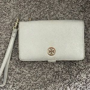 Tory Burch silver wristlet